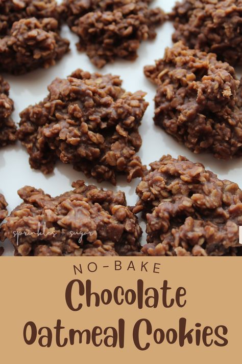 Dive into the delectable realm of Easy No-Bake Chocolate Oatmeal Cookies - a heavenly treat that is hassle-free and irresistibly scrumptious! No Bake Chocolate Oatmeal Cookies, No Bake Oatmeal Cookies, Chocolate Oatmeal Cookies, Chocolate Oatmeal, Sprinkle Cookies, Quick Oats, Cookie Scoop, Powdered Milk, No Bake Treats