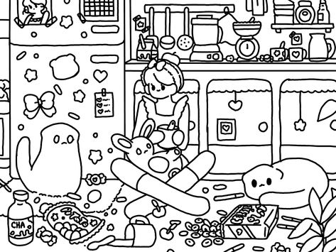 Charibo Art Coloring Pages, Coloring Books Aesthetic, Charibo Art, School Sketch, Manga Coloring Book, Recipe Drawing, Note Doodles, Bear Coloring Pages, Ipad Drawings