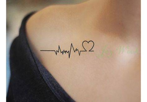 Every Beat of My Heart Heartbeat Tattoo, Tato Henna, Small Love Tattoos, Waves Tattoo, Subtle Tattoos, Tattoo Trends, Fake Tattoos, Trendy Tattoos, Body Love