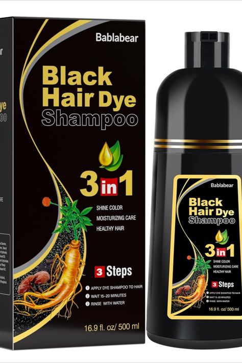 Bablabear MEIDU Black Hair Dye Shampoo, Semi-Permanent Gray Coverage for Women and Men, 3 in 1 with Natural Ingredients, Lasts 30 Days/500ml Hair Dye Shampoo, Black Hair Dye, Gray Coverage, Semi Permanent, Hair Dye, Azerbaijan, Package Design, Healthy Hair, Dyed Hair