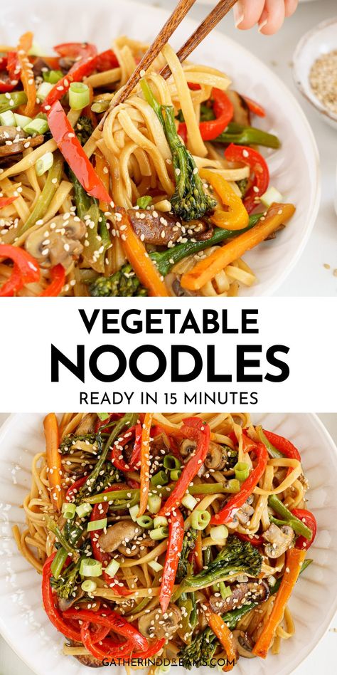 If you're looking for a quick and healthy dinner idea, this 15-Minute vegetable stir fry noodles recipe is for you. Use your favorite noodles and colorful vegetables to create a full well-rounded meal that is perfect for busy weeknights and is packed full of nutrients and flavor. Fry Noodles Recipe, Vegetable Stir Fry Noodles, Veggie Stir Fry Recipes, Stir Fry Noodles Recipe, Fried Noodles Recipe, Vegetable Stir Fry Recipe, Rice Noodle Recipes, Fry Noodles, Vegetarian Stir Fry