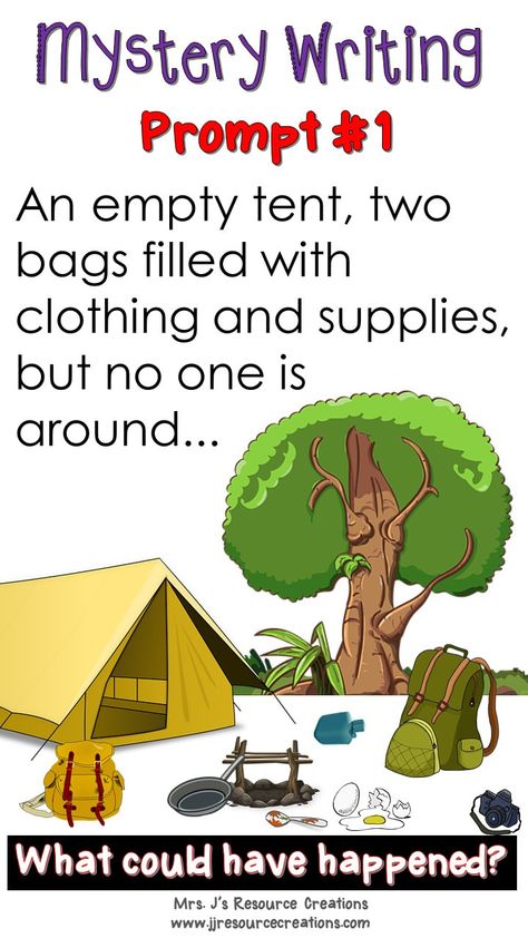 Mystery Prompt that can be used in the classroom for discussion, writing activities and more. A math mystery is also available to integrate with the ELA part. Writing Activities For 3rd Grade Fun, Story Writing Activities, Camping Writing Prompts, Mystery Story Ideas, Mystery Stories For Kids, Detective Themed Classroom, Mystery Unit, Mystery Crafts, World Background