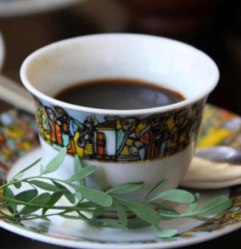 In Ethiopia, small sprigs of Tena’Adam “Rue” often accompany a cup of traditional coffee. Ethiopian Coffee, Ethiopia, Coffee Shop, Coffee Cups, Herbs, Coffee, Health, Quick Saves, Nature