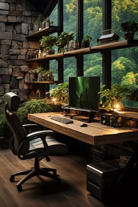 Setup Minimalist, Minimalist Setup, Nature Office, Design Offices, Nature Minimalist, Nature Inspired Home, Workspace Office, Modern Home Offices, Modern Workspace