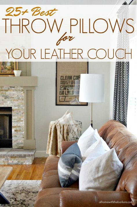 25 plus BEST throw pillows for your leather couch #throwpillows #leathercouch #couchpillows Cushions For Leather Sofa, How To Style Living Room With Brown Leather Couch, Pillows For Tan Leather Couch, Pillows For Grey Leather Couch, Accent Pillows For Brown Leather Couch, Throw Pillows On Brown Leather Couch, Cushions For Brown Leather Sofa, Brown Leather Couch Pillows, Pillows For A Brown Leather Couch