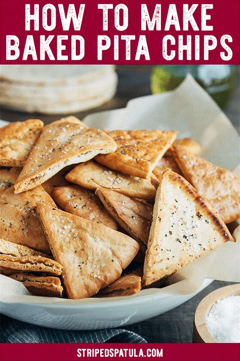 Find out all the tips and tricks you need to make the best baked Homemade Pita Chips you’ve ever snacked on! This recipe is easy to make in under 30 minutes, and endlessly customizable with your favorite herbs and spices. #pitabread #snacks #chips Cava Pita Chips, Pita Chips Recipe, Baked Pita Chips, Homemade Pita Chips, Party Food Snacks, Homemade Pita, Dinner Crockpot, Snacks Chips, Crispy Chips