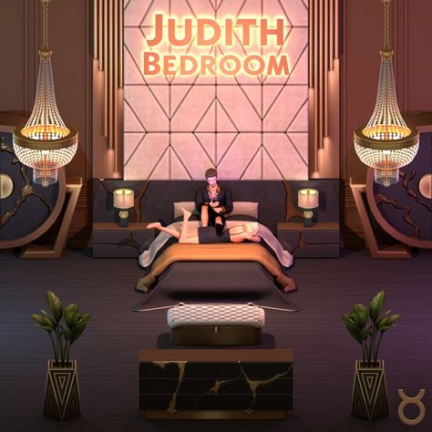 Judith Bedroom | Patreon Taurus Design, Bedroom Inspirations For Small Rooms, Royal Bedroom Design, Cc Mods, Sims House Plans, Sims 4 Mm, Sims 4 Toddler, Sims 4 Cc Furniture, Luxurious Bedroom