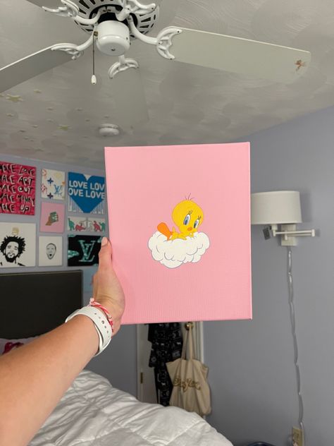 Cute Paintings On Canvas Disney, Small Canvas Art Disney, Cute Pink Paintings On Canvas, Small Canvas Art Cartoon, Mini Canvas Cartoon Paintings, Cute Small Canvas Paintings Easy Disney, Tweety Painting On Canvas, Carebear Painting Canvas, Tweety Canvas Painting