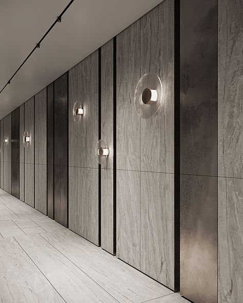 IQ-108-WR on Behance Wall Panelling Corridor, Wall Corridor Design, Passage Panelling Design, Passage Wall Paneling Design, Office Corridor Wall Design, Passage Way Ideas, Corridor Panelling, Office Passage Design, Passage Design Interiors