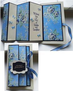 Simple Card Designs, Screen Cards, Blue Diy, 12 Birthday, Gatefold Cards, Step Cards, Shaped Cards, Flower Blue, Fancy Fold Cards