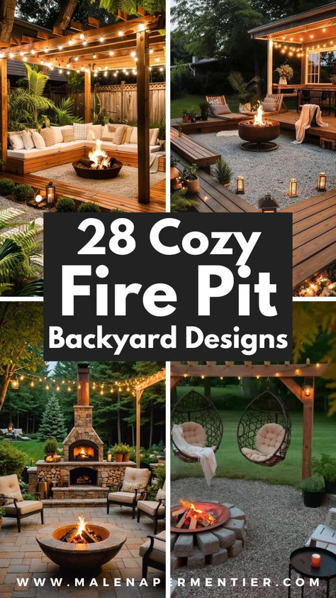 Cozy Backyard Fire Pit Design Ideas For Any Size Yard lounge area Outdoor Fire Pit And Kitchen, Shrubs Around Fire Pit, Backyard Patio Fire Pit, Inground Fire Pit With Seating, Gravel Firepit Area, Crushed Granite Fire Pit Area, Outdoor Fire Pit Areas Backyards, Backyard Patio Designs With Fire Pit, Pergola Fire Pit Ideas