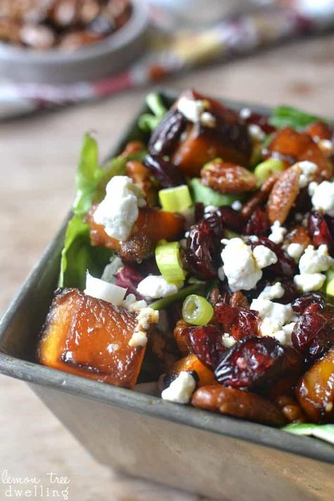 Roasted Butternut Squash Salad, Lemon Tree Dwelling, Thanksgiving Salad, Butternut Squash Salad, Maple Mustard, Salad Mixed Greens, Pecan Salad, Squash Salad, Goat Cheese Salad