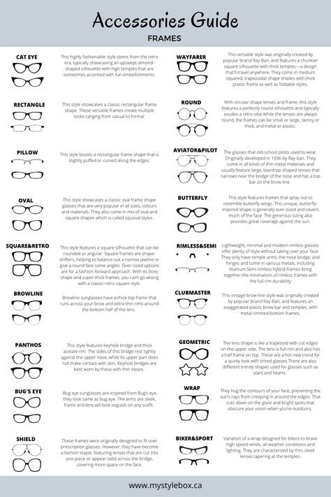 Types of Frames Types Of Glasses Frames, Types Of Frames, Sneha Reddy, Concept Wardrobe, Fashion Knowledge, Fashion Terminology, Learning Development, Accessories Guide, Chic Glasses