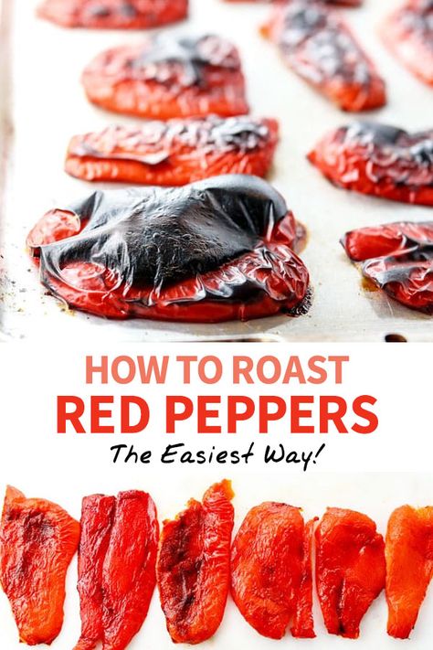 Here's HOW TO ROAST RED PEPPERS at home, using the easiest method out there! No need for oil-packed roasted red peppers again once you try this. #howto #redpeppers Roast Red Peppers, Roasted Red Peppers Recipes, Red Pepper Recipes, Fantastic Recipes, How To Roast, Roasted Cherry Tomatoes, Oil Free Vegan, Roasted Red Pepper, Grilling Chicken Breast