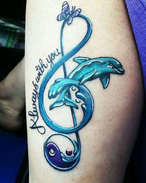 dolphin tattooo Dolphin Tattoo Meaning, Love Heart Tattoo, Dolphin Tattoo, Dolphins Tattoo, Remembrance Tattoos, Kunst Tattoos, Heart Tattoo Designs, Music Tattoos, Tattoos For Daughters