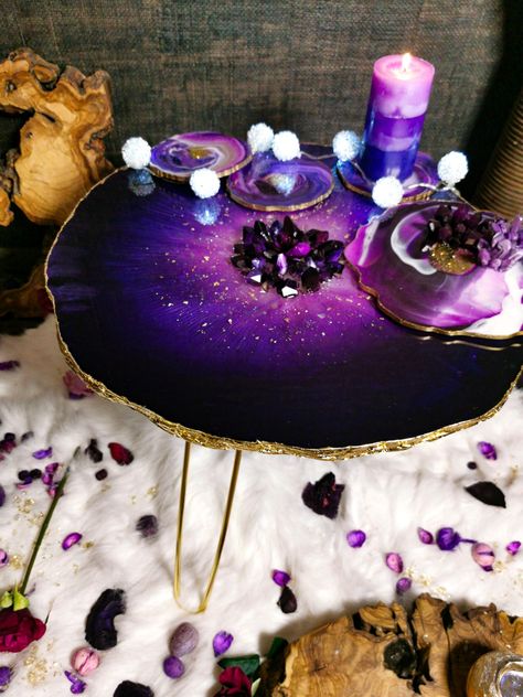 Resin coffee table Resin Art Purple, Purple Resin Art, Room Decor Purple, Resin Side Table, Redone Furniture, Diy Furniture Painting, Epoxy Coffee Table, Resin Coffee Table, Purple Resin