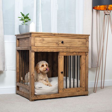 Pet Crate Furniture, Wooden Sliding Door, Crate Nightstand, Custom Dog Crate, Wooden Dog Crate, Wooden Sliding Doors, Dog Crate Cover, Sliding Door Design, Crate Cover