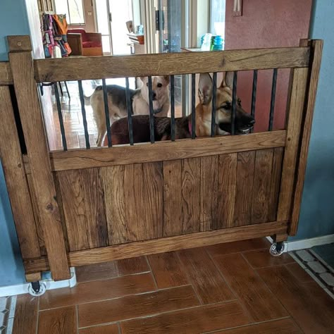 Diy Farmhouse Gate For Stairs, Rustic Baby Gates, Barndoor Babygate, Wooden Dog Gate Indoor Diy, Sliding Barn Door Baby Gate, Permanent Dog Gate, Diy Sliding Dog Gate, Diy Doggie Gate, Half Barn Door Gate