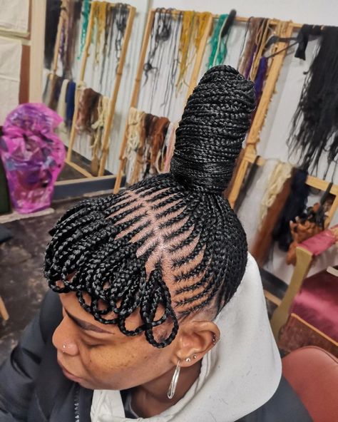 Cornrows With Fringe, Cornrowed Ponytail, Straight Up Cornrows, Different Cornrow Styles, Braids With Fringe, African Cornrows, Creative Cornrows, Brutal Fruit, Black Cornrow Hairstyles