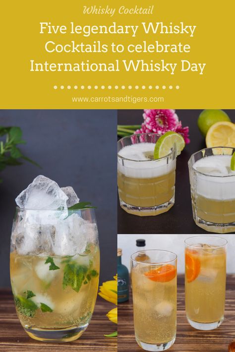 Classic Whisky Cocktails recipes including Whisky Sour, John Collins, Mint Julep, Highball and Old Fashioned Suntory Whisky Cocktails, Japanese Whisky Cocktails, Japanese Whiskey Cocktail, Sprite Mixed Drinks, Drinks With Sprite, Dewars Whisky, Whisky Cocktail Recipes, Glenfiddich Whisky, Macallan Whisky