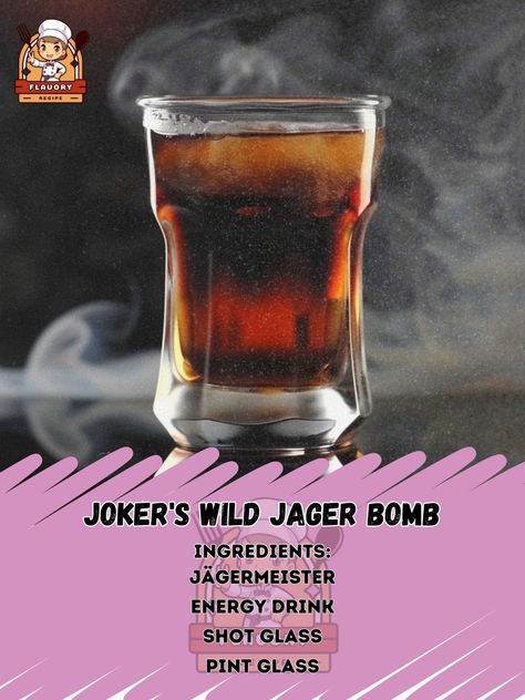 🎲 Take a chance with Joker's Wild Jager Bomb! 🎲🍺 #PartyStarter #JagerBomb Joker's Wild Jager Bomb Ingredients: Jägermeister (1 oz) Energy drink (1/2 can) Shot glass Pint glass Instructions: Fill the pint glass halfway with the energy drink. Pour Jägermeister into a shot glass. Drop the shot glass into the pint glass and drink immediately. Enjoy the wild and energetic flavors of this classic party favorite! 🎲🍺 #JagerBomb #partycocktail Jager Bomb, Jokers Wild, Party Starters, Classic Party, Daily Recipes, Take A Chance, The Shot, Energy Drink, Daily Meals