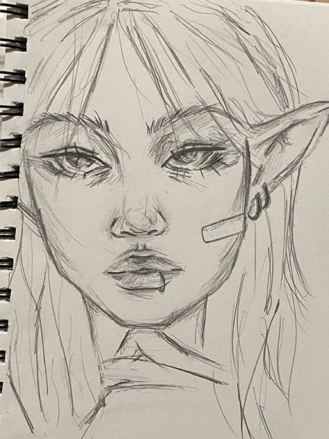 Indie Face Drawing, Aesthetic Sketch Ideas, Sketchbook Pages Inspiration, Face Drawing Tutorial, Aesthetic Sketch, Art Deco Paintings, Indie Drawings, Grunge Art, Fairy Girl