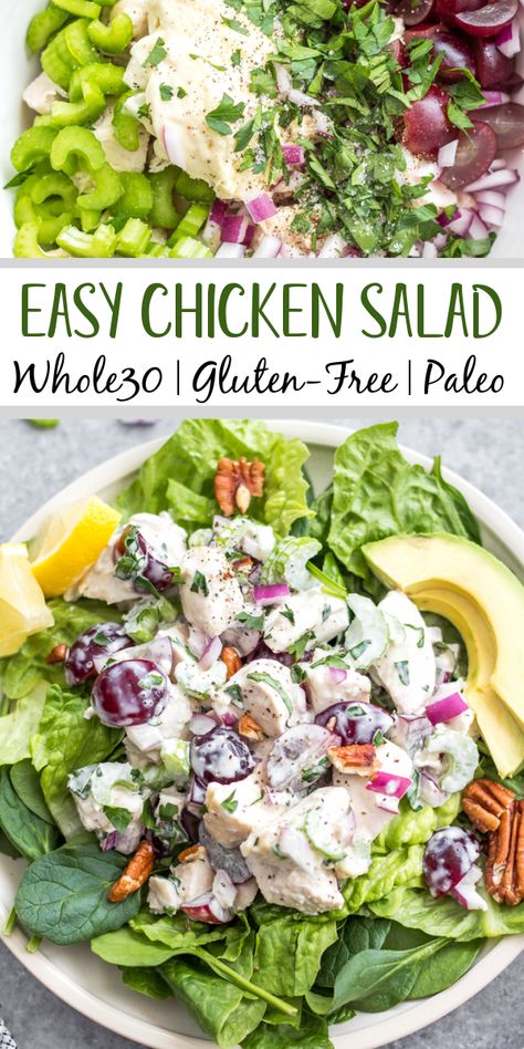 Chicken Salad With Leftover Chicken, Leftover Chicken Salad Recipes, Chicken Salad Recipe Grapes, Leftover Chicken Lunch, Whole 30 Chicken Salad, Mayo Free Chicken Salad, Paleo Chicken Salad Recipe, Chicken Salad Recipe With Grapes, Aip Chicken