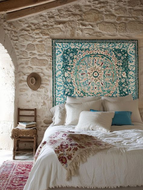 u1942658271_create_A_Mediterranean_bedroom_featuring_a_mosaic_021d468f-7603-4d59-a37f-05b199211174_0 Mediterranean Headboard, Mediterranean Bedrooms, Mediterranean Artwork, Mediterranean Bedroom Ideas, Mediterranean Style Bedroom, Mediterranean Houses, Mediterranean Bedroom, Sister Room, Weathered Furniture