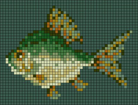 Deer Pixel Art Grid, Fish Cross Stitch Patterns, Bug Alpha Pattern, Fish Tapestry Crochet, Crochet Tapestry Alpha Pattern, Fish Alpha Pattern, Fish Knitting Pattern, Crochet Alpha Patterns, Pixel Fish