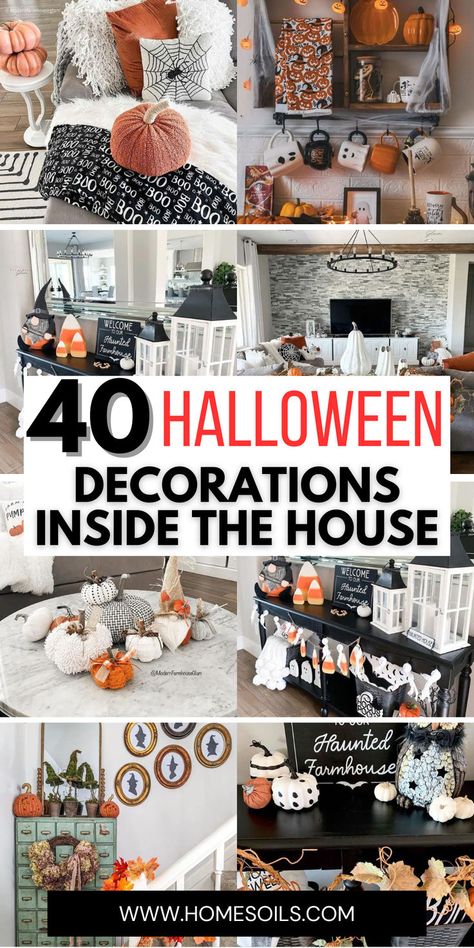 Spook up your home with 40 Halloween decorations for inside the house! From eerie lighting to creepy centerpieces, these ideas transform every room into a haunted haven. Start decorating and give your home a spine-tingling Halloween vibe! Family Room Halloween Decor, Halloween Decorations For Inside House, Halloween House Decorations Indoor, Halloween Picture Window Ideas, Inside Halloween Decorating Ideas, Decorate For Halloween Inside, Fall To Halloween Decor Transition, Decorating For Halloween Inside, Inside Halloween Decor Living Room