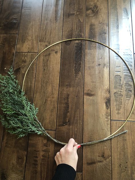 Christmas Hoop Wreath with Gingerbread | Less Than Perfect Life of Bliss | home, diy, travel, parties, family, faith Metal Hoop Christmas Wreath, Metal Ring Christmas Wreath, Metal Hoop Wreath Diy Christmas, Winter Hoop Wreath, Wire Hoop Wreath Diy, Juniper Christmas Decor, Wreath With Ribbon Hanging, Christmas Hoop Wreath Diy, Hoop Wreaths Diy