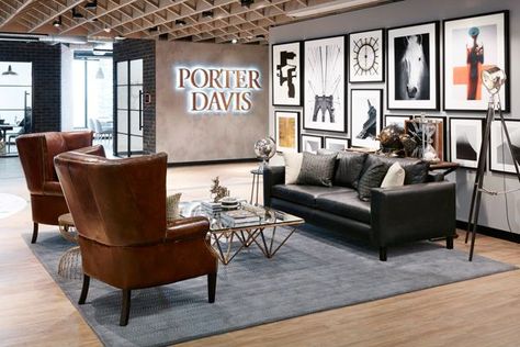 Construction company Porter Davis is radically overhauling its workplace with the help of a former US forensic detective and prisons expert. Masculine Commercial Office, Forensic Detective, Office Reception Seating, Gray Interior Doors, Office Seating Area, Porter Davis, Inmobiliaria Ideas, Warehouse Office, Lobby Seating