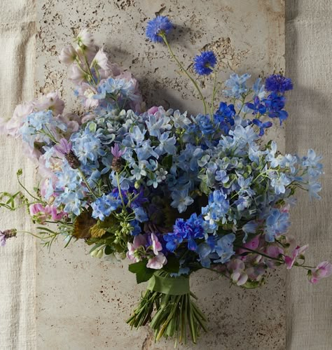 Cornflower Blue Bouquet, Periwinkle Themed Wedding, Wedding Flowers Blue And Purple, Tweedia Bouquet, Blue Lilac Bouquet, Larkspur Bouquet, Wimbledon Flowers, Blue Wild Flower Bouquet, Cornflower Bouquet