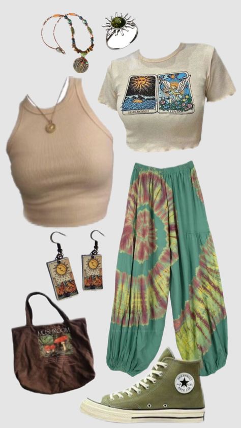 #hippie #hippieoutfit #hippieaestethic #boho #bohooutfit 90s Hippy Fashion, Earthy Astethic Outfits, Sublime Aesthetic Outfit, Basic Hippie Outfits, Modest Hippie Outfits, Summer Outfits Hippie, Boho Astethic, Casual Hippie Outfits, Hippie Outfits Aesthetic