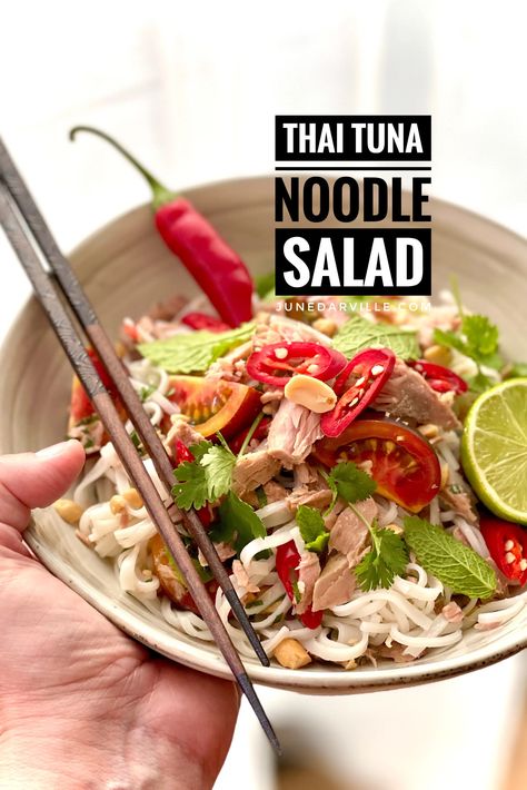 Tuna Asian Salad, Tuna Ramen Noodles Recipe, Tuna Noodle Salad Recipe, Tuna Noodle Salad, Tuna Dinners, Thai Noodle Salad, Tuna Rice, Rice Noodle Recipes, Rice Noodle Salad