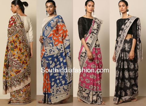 20 Beautiful Kalamkari Cotton Sarees - Shop Them Online! Kalamkari Saree Cotton, Bohemian Cotton Saree With Kalamkari Print, Kalamkari Print Cotton Silk Pre-draped Saree, Elegant Kalamkari Print Saree, Artistic Kalamkari Print Saree, Latest Designer Sarees, Kalamkari Saree, Lehenga Blouse, Trendy Blouses