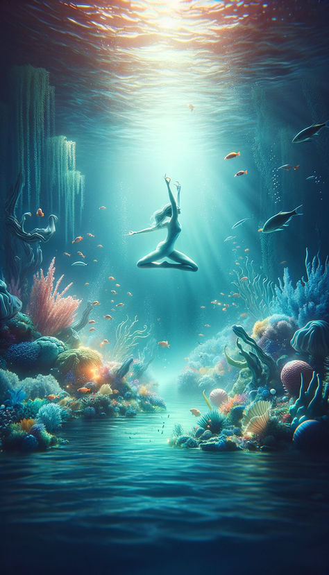 Dive into the tranquility of 'Underwater Zen', a surreal exploration of yoga in an underwater world. Surrounded by serene marine life and ethereal light, this pin depicts yoga in harmony with the ocean's depths. Experience the calm and mindfulness that yoga brings, even in the most mystical of settings. ��🌊🧘‍♂️🐠 #UnderwaterYoga #Serenity #OceanicMindfulness Underwater Meditation, Ocean Environment, Ethereal Light, Ocean Depth, Yoga Community, The Calm, Meditation Practices, Underwater World, Survival Skills