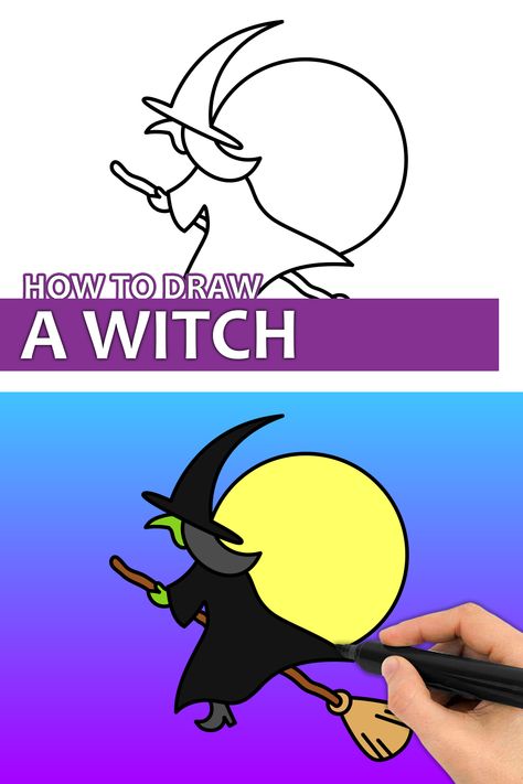 Learn how to draw Witch flying on a broom stick with this step by step drawing tutorial video. Enjoy! ♥ #witch #flyingwitch #halloweendrawing #easydrawingforkids #howtodraw #drawing #drawingtutorial Witch Flying On Broom Drawing, How To Draw A Witch On A Broom, How To Draw A Witch Step By Step, Witch On Broom Drawing, How To Draw A Witch, Witch Broom Drawing, Witch Drawing Easy, Easy Witch Drawing, Witch Art Drawing