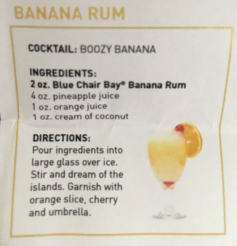 Blue Chair Bay Drink Recipes, Blue Chair Banana Rum Cream Recipes, Blue Chair Bay Rum Recipes Bananas, Blue Chair Bay Banana Rum Recipes, Blue Chair Bay Banana Rum Cream Recipes, Blue Chair Bay Rum Recipes, Banana Rum Recipes, Banana Rum Drinks, Fruity Party Drinks