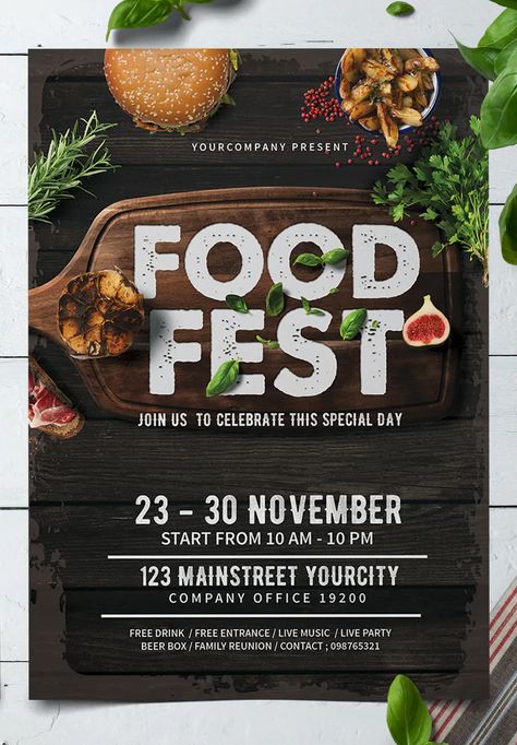 Food Fest Flyer Template PSD Food Festival Design, Food Festivals Event, Food Festival Poster, Food House, Restaurant Poster, Food Fest, Restaurant Flyer, Food Contest, Food Menu Design