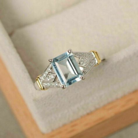 Ladies Finger Ring, Emerald Cut Ring, Rings Anniversary, Bridesmaid Rings, Blue Diamond Ring, Aquamarine Engagement Ring, Aquamarine Ring, Luxury Rings, Aquamarine Rings