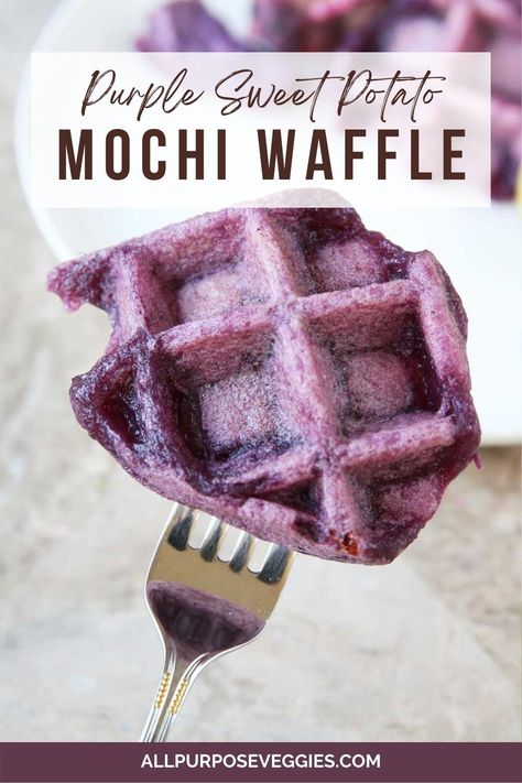 Here’s a gluten free and vegan breakfast waffle recipe that’s made with only 3 ingredients! Made with purple sweet potatoes, also called the Japanese Purple Sweet Potato or Okinawan Sweet Potato, these purple sweet potato mochi waffles are not just pretty, but they’re also delicious, too! Chewy and sweet, these “moffles” are naturally vegan and gluten-free! #healthybaking #easyrecipes #healthysnacks #mochirecipes #healthybreakfast #sweetpotatorecipes #waffles #purplesweetpotato Sweet Potato Mochi, Japanese Purple Sweet Potato, Purple Potato Recipes, Mochi Waffles, Potato Mochi, Breakfast Waffle Recipes, Sweet Potato Pancakes Recipe, Okinawan Sweet Potato, Sweet Potato Dessert