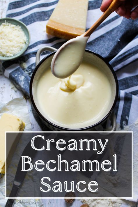 Easy & Creamy bechamel sauce, often referred to as the “mother sauce”, is a classic sauce made mainly with flour, butter, and milk. Bechamel Sauce, White Sauce, Grated Parmesan Cheese, Vegetarian Cheese, Flour, Lasagna, Butter, Sauce, Easy Meals