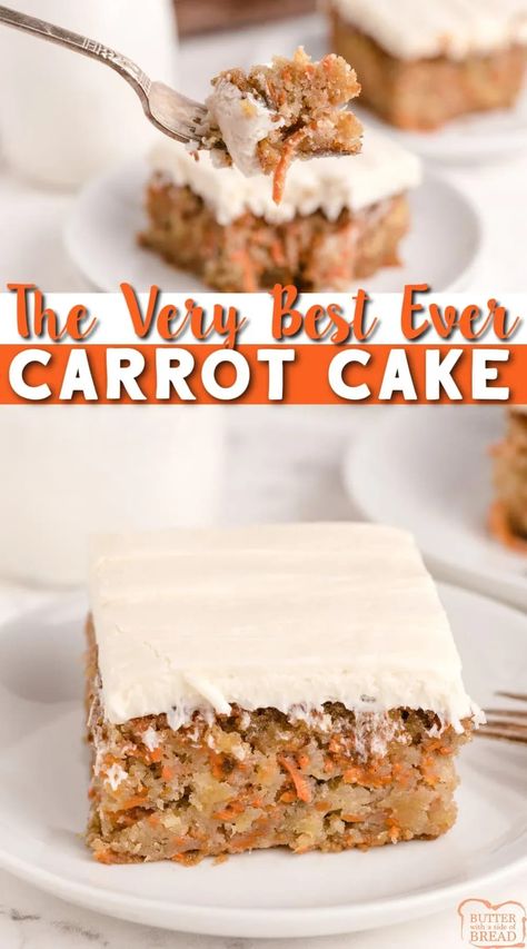 Best Carrot Cake recipe that is moist, delicious and made with crushed pineapple and shredded carrots. The homemade cream cheese frosting pairs perfectly with this carrot cake recipe. 9x13 Carrot Cake Recipe, Shredded Carrot Recipes, Carrot Cake Recipe From Scratch, Ultimate Carrot Cake, Best Carrot Cake Ever, 9x13 Cake, Holiday Finger Foods, Carrot Cake Recipe Homemade, Best Carrot Cake Recipe