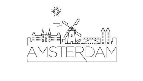 Amsterdam Skyline Tattoo, Amsterdam Skyline Drawing, Amsterdam Doodle, Monuments Painting, Amsterdam Tattoo Ideas, National Day Qatar, Car Vinyl Graphics, Amsterdam Skyline, Skyline Drawing