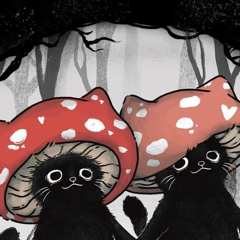 Stephanie Bayles 🖤 Illustrator on Instagram: "✨🍄🖤 #cat #mushroom #drawing #forest #artwork #illustration #valentines" Black Cat Illustration Cute, Mushroom Cat Drawing, Stephanie Bayles, Mushroom Painting Ideas, Draw Forest, Mushroom Drawings, September Bujo, Drawing Forest, Pumpkin Mushroom