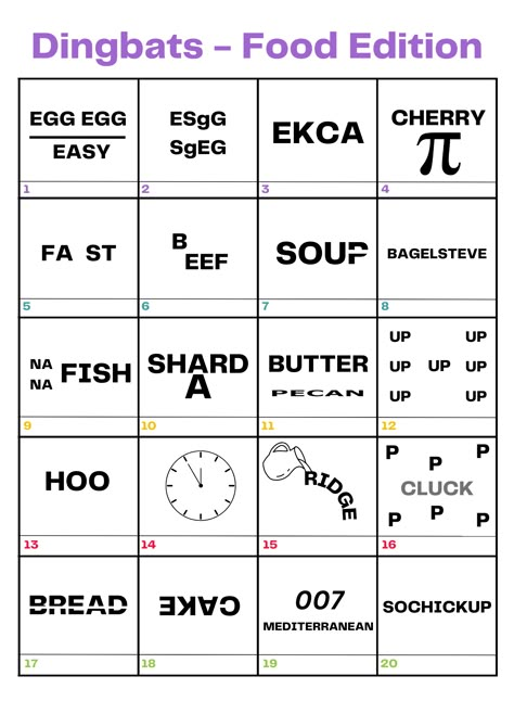 Food & Drink Dingbats Rebus Puzzles With Answers Free Printable, Rebus Puzzles With Answers, Word Puzzles Brain Teasers, Word Brain Teasers, Puzzles With Answers, Fun Quiz Questions, Brain Teasers With Answers, Rebus Puzzles, Free Printable Puzzles