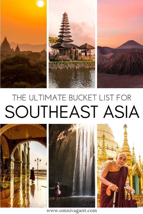 Traveling to Southeast Asia? Be sure to check out the ultimate Southeast Asia Bucket List! Everything you need to know to create a perfect Southeast Asia Travel Itinerary! Backpack Southeast Asia through some of the most amazing cities such as Bangkok, Kuala Lumpur, Hanoi or Singapore or admire the most amazing sunrises of Asia! From Mount Bromo in Indonesia to exploring temples in Myanmar, this bucket list has it all! #Southeastasia #indonesia #thailand #myanmar #vietnam #malaysia Asia Bucket List, Mount Bromo, Myanmar Travel, Thailand Backpacking, Asia Trip, Backpacking Asia, Ultimate Bucket List, Malaysia Travel, Map Vintage