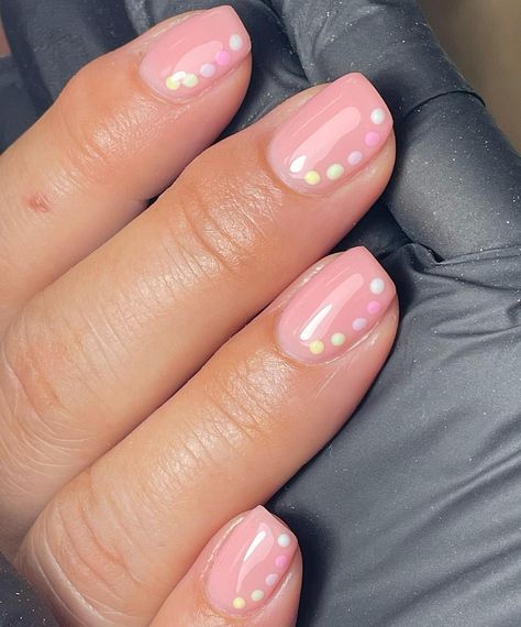 Dots for days are my fave 🟡🟠🔵🟢🟣 . . Simple dots are just so cute, subtle nail art but still gorgeously natural… | Instagram Cute Nail Ideas For Very Short Nails, Cute Simple Nails Natural, Gel Design On Natural Nails, Dots On Nails Simple, Simple Nail Art Beginner, Simple Dot Nail Designs, Simple Gel Nails Designs Shorts, Dotty Nail Art, Simple Nail Art Dots