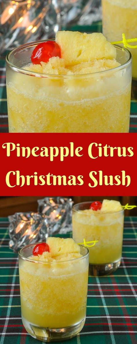 Newfoundland Christmas Slush - a frosty blend of pineapple & citrus juices frozen together with amber rum to create a base for a delicious Holiday cocktail. Christmas Slush, Drinks With Rum, Newfoundland Christmas, Holiday Drinks Alcohol Christmas, Holiday Drinks Alcohol, Diy Easy Recipes, Holiday Cocktail Party, Chocolate Caliente, Holiday Cocktail